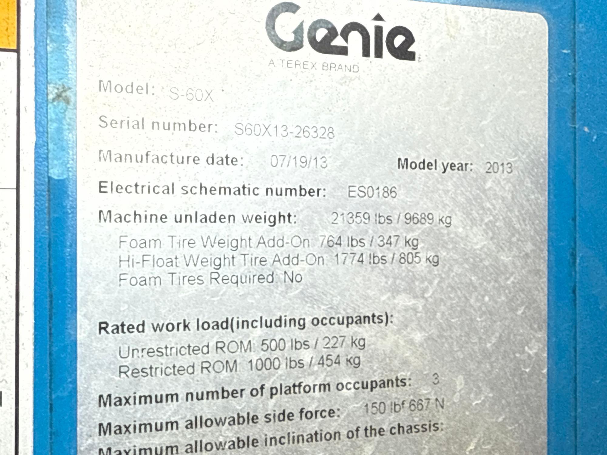 GENIE S-60X BOOM LIFT SN:S60X13-26328 4x4, powered by Deutz diesel engine, equipped with 60ft.