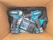 NEW MAKITA 12 V-- 2 PC KIT, DRIVER - DRILL- IMPACT DRIVER - CT232- 1 YR FACTORY WARRANTY -RECON NEW