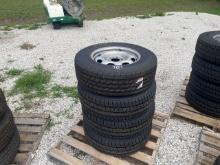 (4) NEW USED TIRES & RIMS, ST225/75R15
