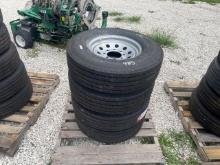 (4) NEW USED TIRES & RIMS, LT245/75R17 AND LT245/70R17