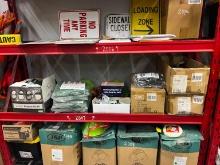 SHELF OF SAFETY GLASSES, COATED GLOVES (M), CHAPS & HARD HATS SUPPORT EQUIPMENT