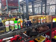 TOP SHELF: VARIOUS LUBRICANTS, P.B BLASTER, FIRE FOAM, CRC OFF, KILZ & (4) CASES OF WHITE MARKING