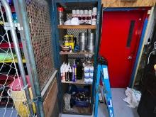 BLUE CAGE & CONTENTS: RUST-OLEUM MARKING PAINT, ADHESIVES, SILICONE, PVC CEMENT, DUCT TAPE,