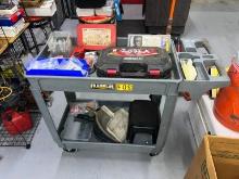 ROLL AROUND CART & CONTENTS: HUSKY 199PCS TOOL SET, O-RINGS, LYNCH PINS, PLASTIC STOOL, ECT. SUPPORT