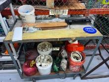 METAL CART & CONTENTS: GAS CANS, SOCKET SET, PVC FITTINGS, ECT. SUPPORT EQUIPMENT