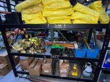 (2) SHELFS OF RATCHET STRAPS, 4FT. & 2FT. LEVELS, TOOLS, ECT. SUPPORT EQUIPMENT