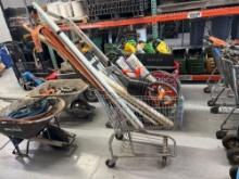 SHOPPING CART & CONTENTS: TRIPODS, GRADE STICKS, MEASURING WHEELS, MARKING WANDS SUPPORT EQUIPMENT