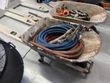 WHEELBARROW & CONTENTS: SULLAIR 60LB. JACK HAMMER & JACK HAMMER HOSE SUPPORT EQUIPMENT