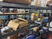 CONTENTS OF SHELF: MISC PARTS, PINTLE HOOK, LEAF SPRINGS, BRAKE PADS, TRAILER JACK STAND SUPPORT