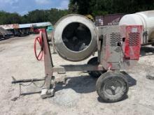 MULTIQUIP CONCRETE MIXER CONCRETE EQUIPMENT powered by gas engine, trailer mounted.