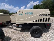 2016 DOOSAN C185WDZ-T4F AIR COMPRESSOR powered by diesel engine, equipped with 185CFM, trailer
