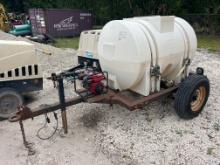 HOMEMADE TRAILER equipped with 550 gallon poly water tank and pump, powered by PREDATOR gasoline