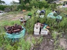 (8) PALLETS OF MISC, including cast iron fittings, pipe collars, underground concrete utility boxes,