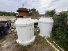 (2) CONCRETE CATCH BASIN TOP, (3) PRECAST CONCRETE MANHOLE RISERS, (2) CAST IRON MANHOLE COVERS
