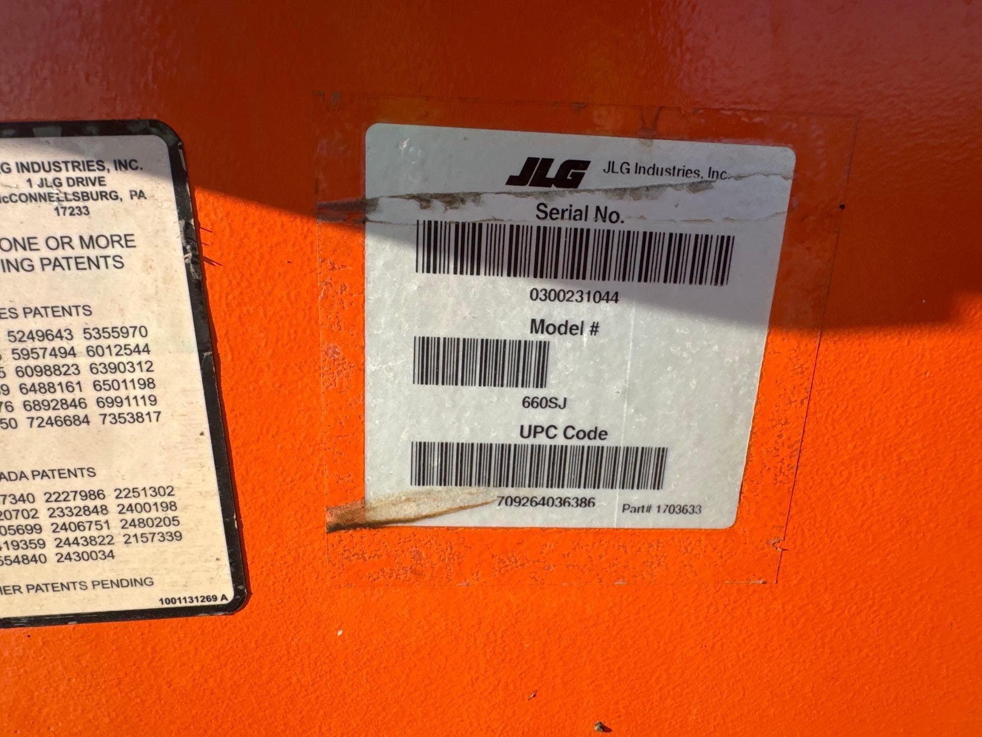 2017 JLG 660SJ BOOM LIFT SN:300231044 4x4, powered by diesel engine, equipped with 66ft. Platform