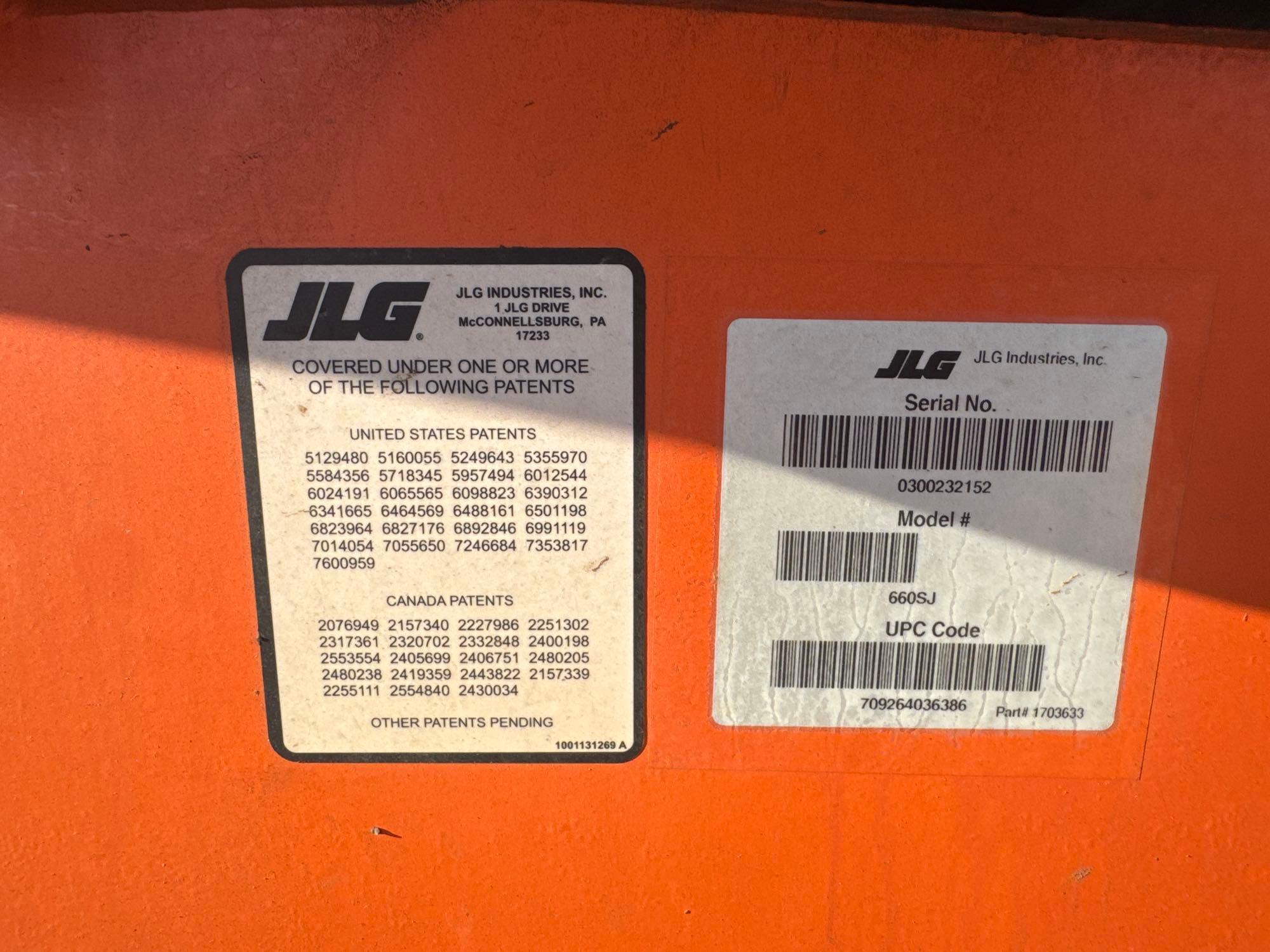 2017 JLG 660SJ BOOM LIFT SN:300232152 4x4, powered by diesel engine, equipped with 66ft. Platform