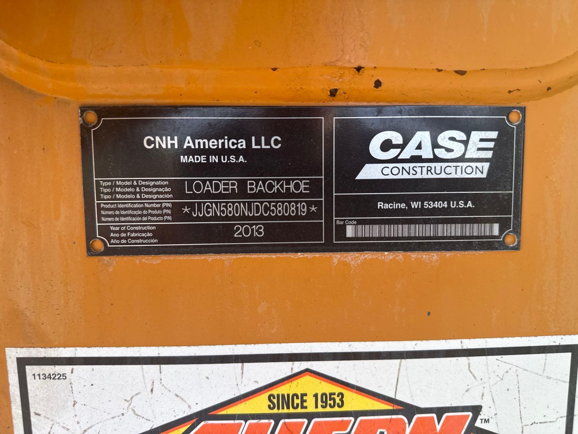 CASE 580N TRACTOR LOADER BACKHOE SN:JJGN580NJDC580819 4x4, powered by diesel engine, equipped with
