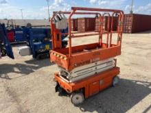 SNORKEL S3219 SCISSOR LIFT SN:1672 electric powered, equipped with 19ft. Platform height, slide out