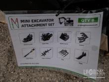 NEW MIVA 8 PC. PACKAGE EXCAVATOR ATTACHMENT includes quick hitch, rake, ripper, graber, auger, 12in.