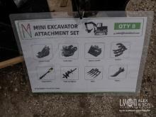 NEW MIVA 8 PC. PACKAGE EXCAVATOR ATTACHMENT includes quick hitch, rake, ripper, graber, auger, 12in.