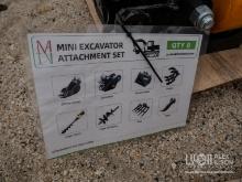NEW MIVA 8 PC. PACKAGE EXCAVATOR ATTACHMENT includes quick hitch, rake, ripper, graber, auger, 12in.