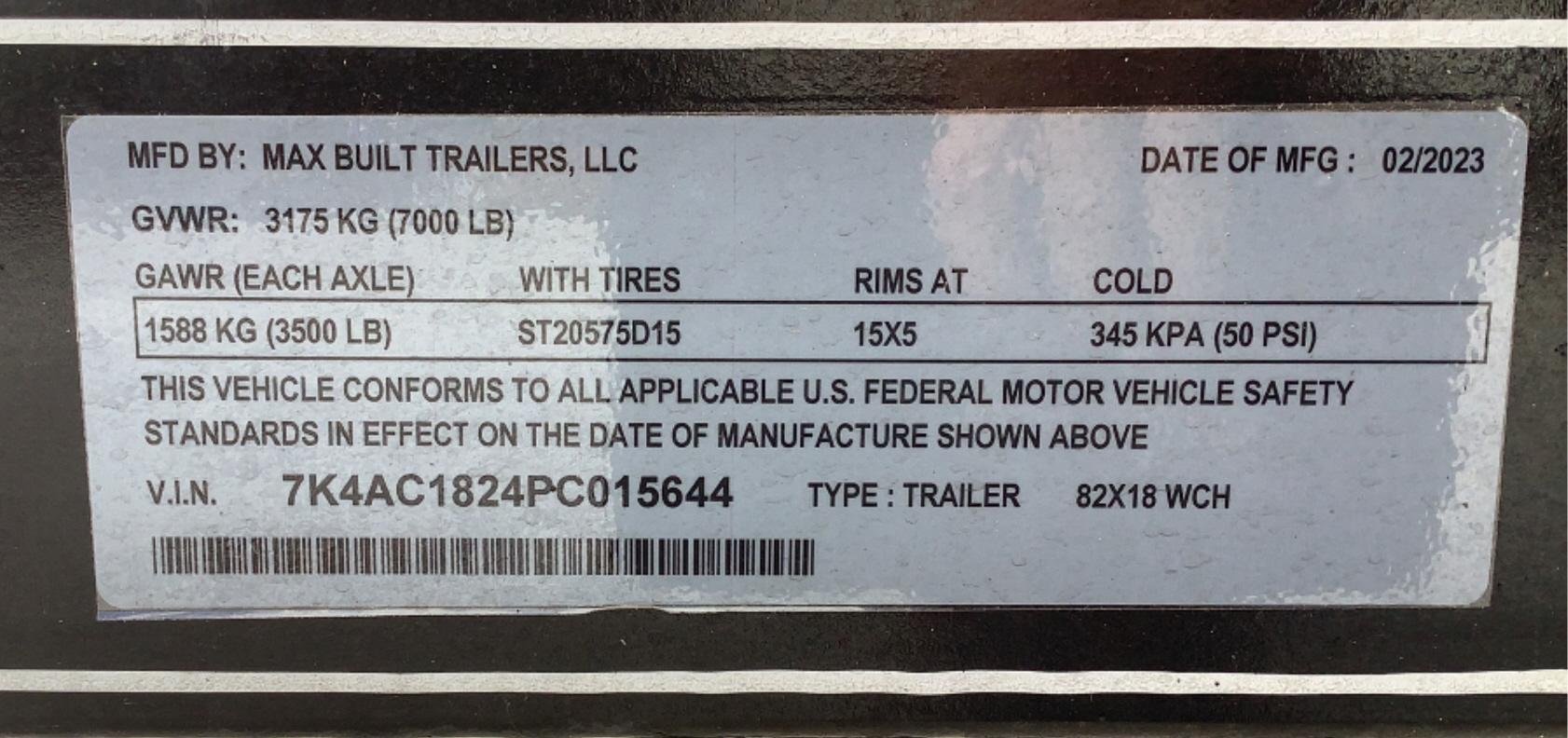 2023 Max Built Car Hauler Trailer 82X18 WCH