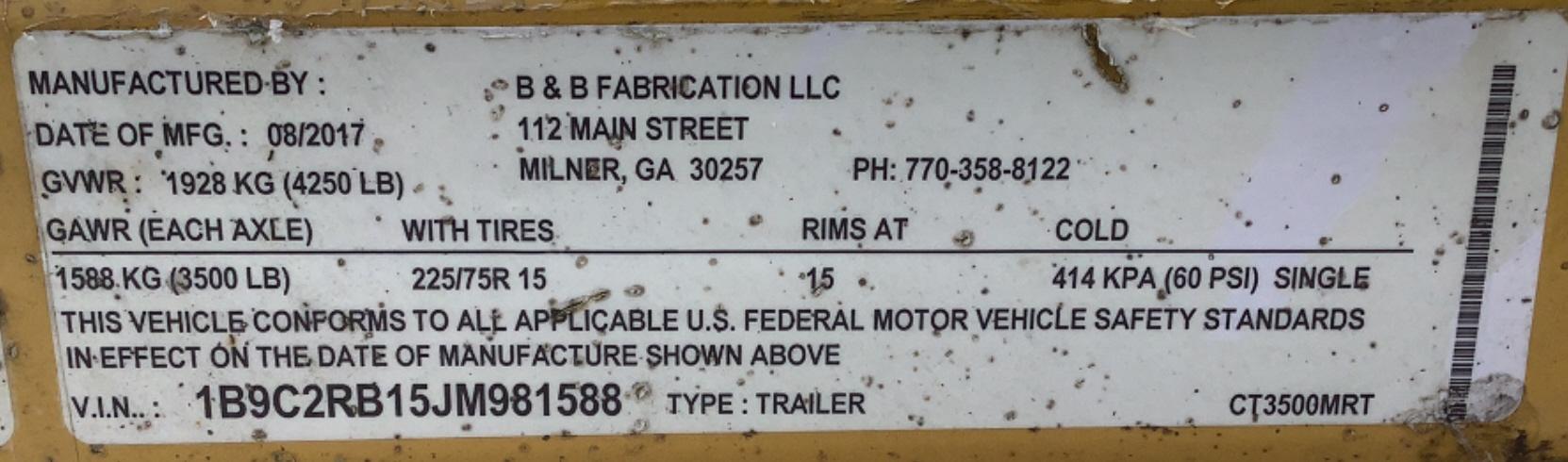 2018 B & B Fabrication Reel Trailer CT3500MRT