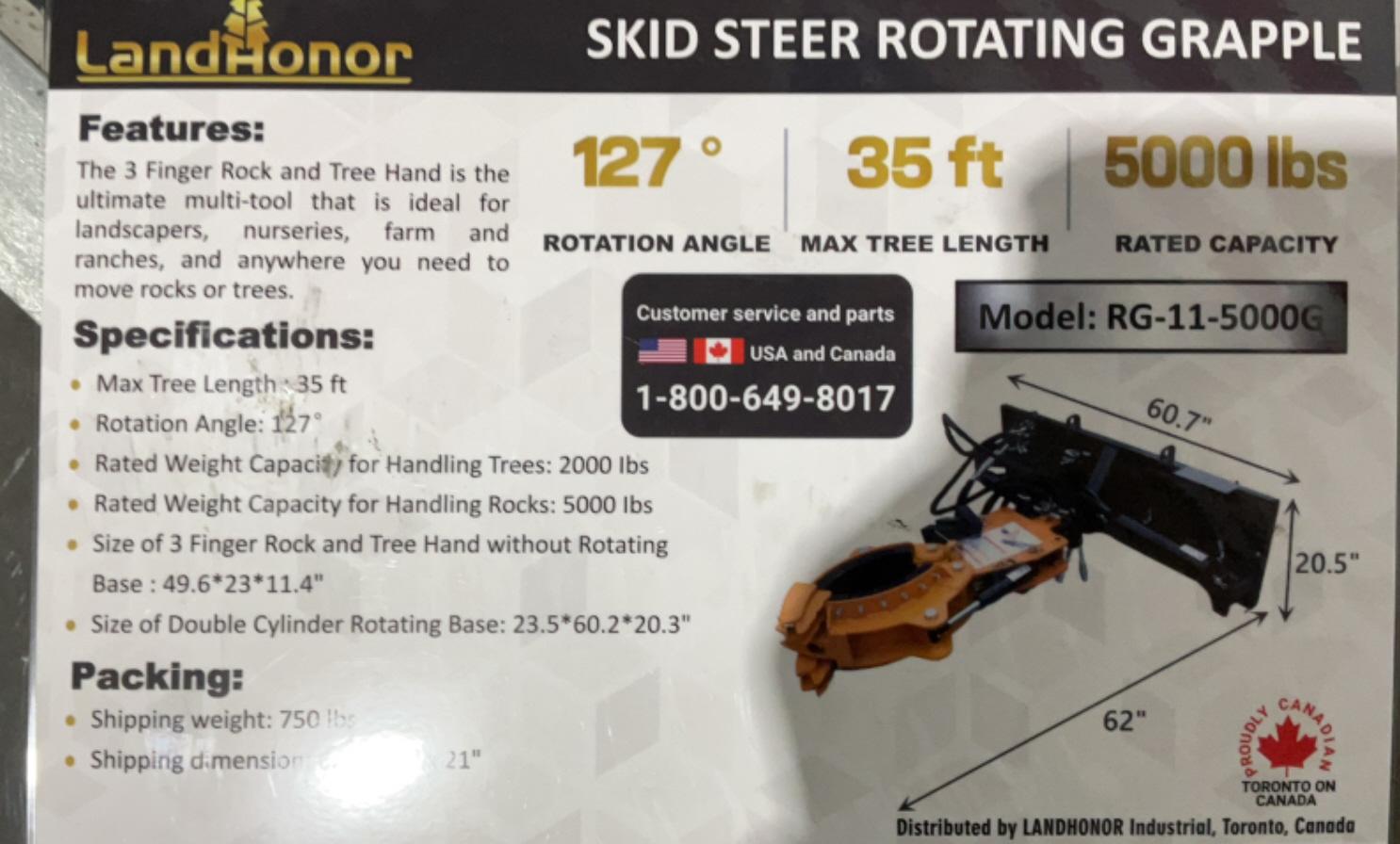 2024 Land Honor Rotating Grapple Skid Steer Attach