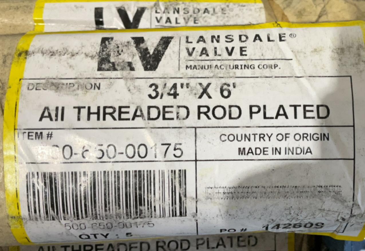 (4) Lansdale Valve 5ct 3/4"x6' All Thread