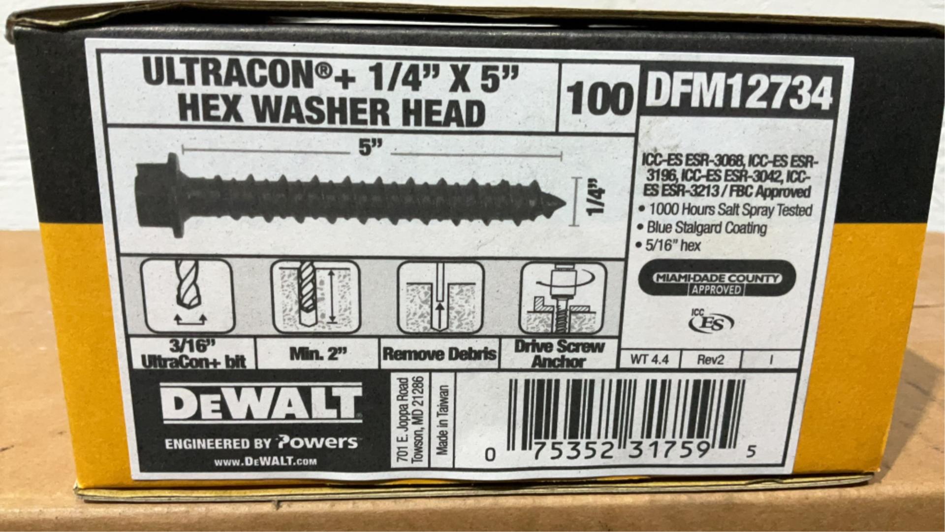 (5) DeWalt 100ct 1/4"x5" Hex Washer Screws