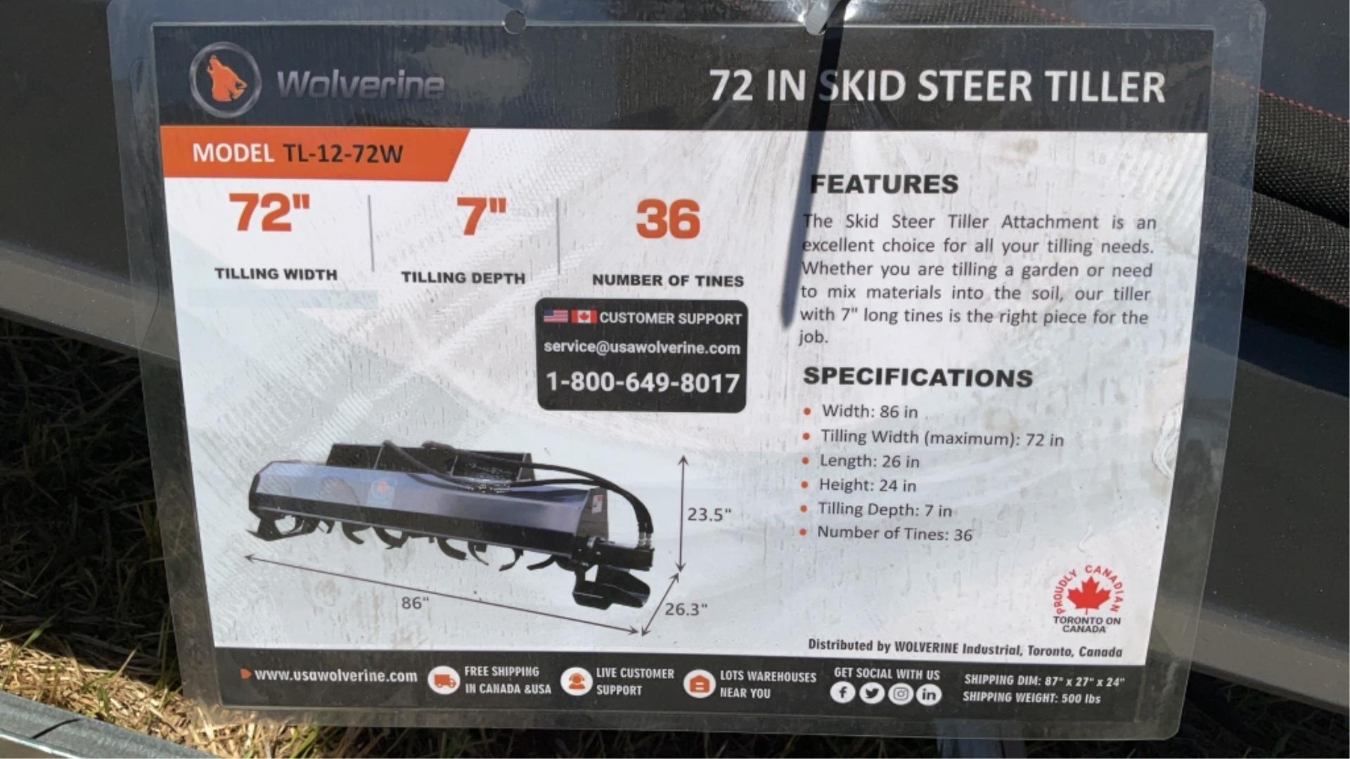 2025 Wolverine 72" Tiller Skid Steer Attachment TL