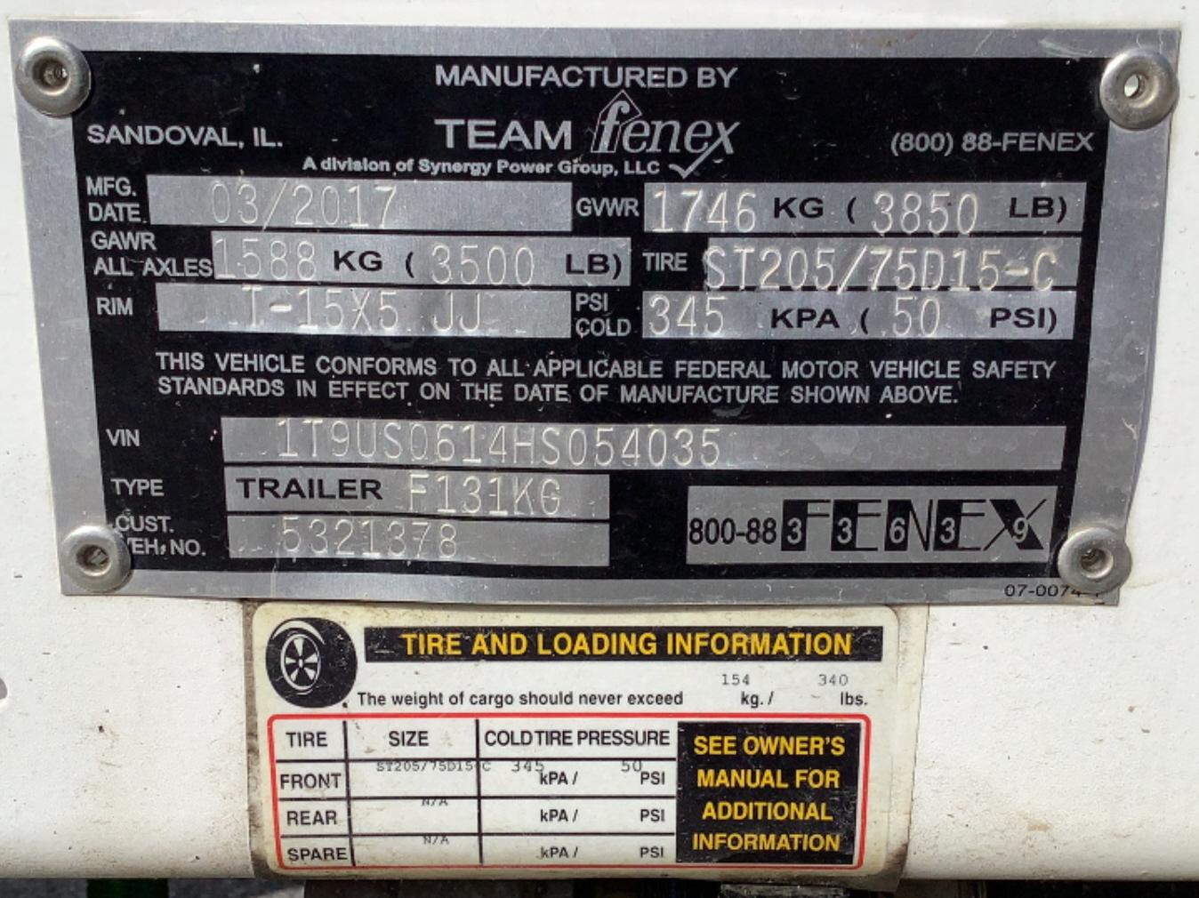 2017 Fenex 8’ Manhole Service Trailer F131KG