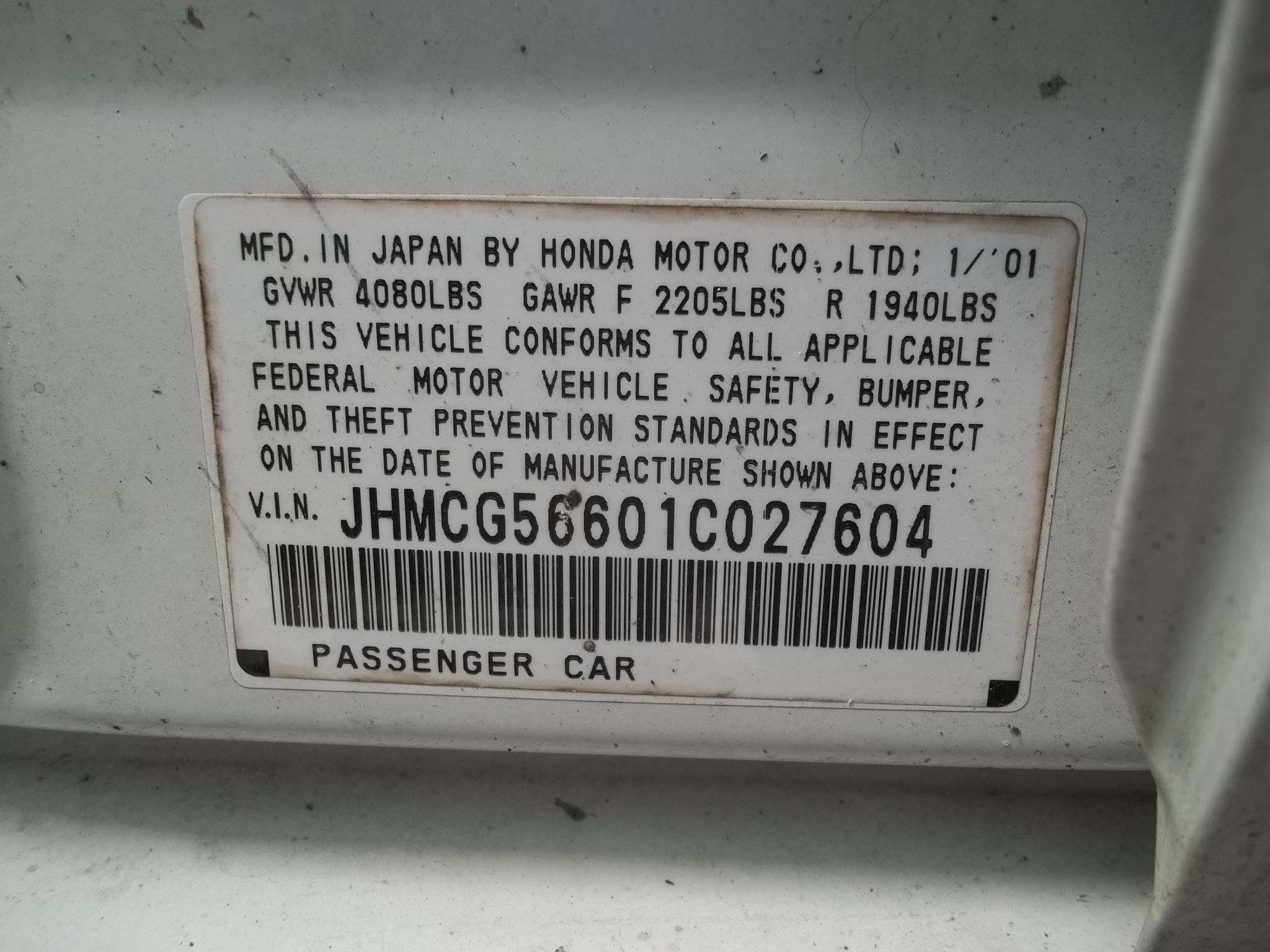2001 HONDA ACCORD RECONSTRUCTED