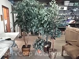 Lot of 4 various artificial trees & 1 artificial plant