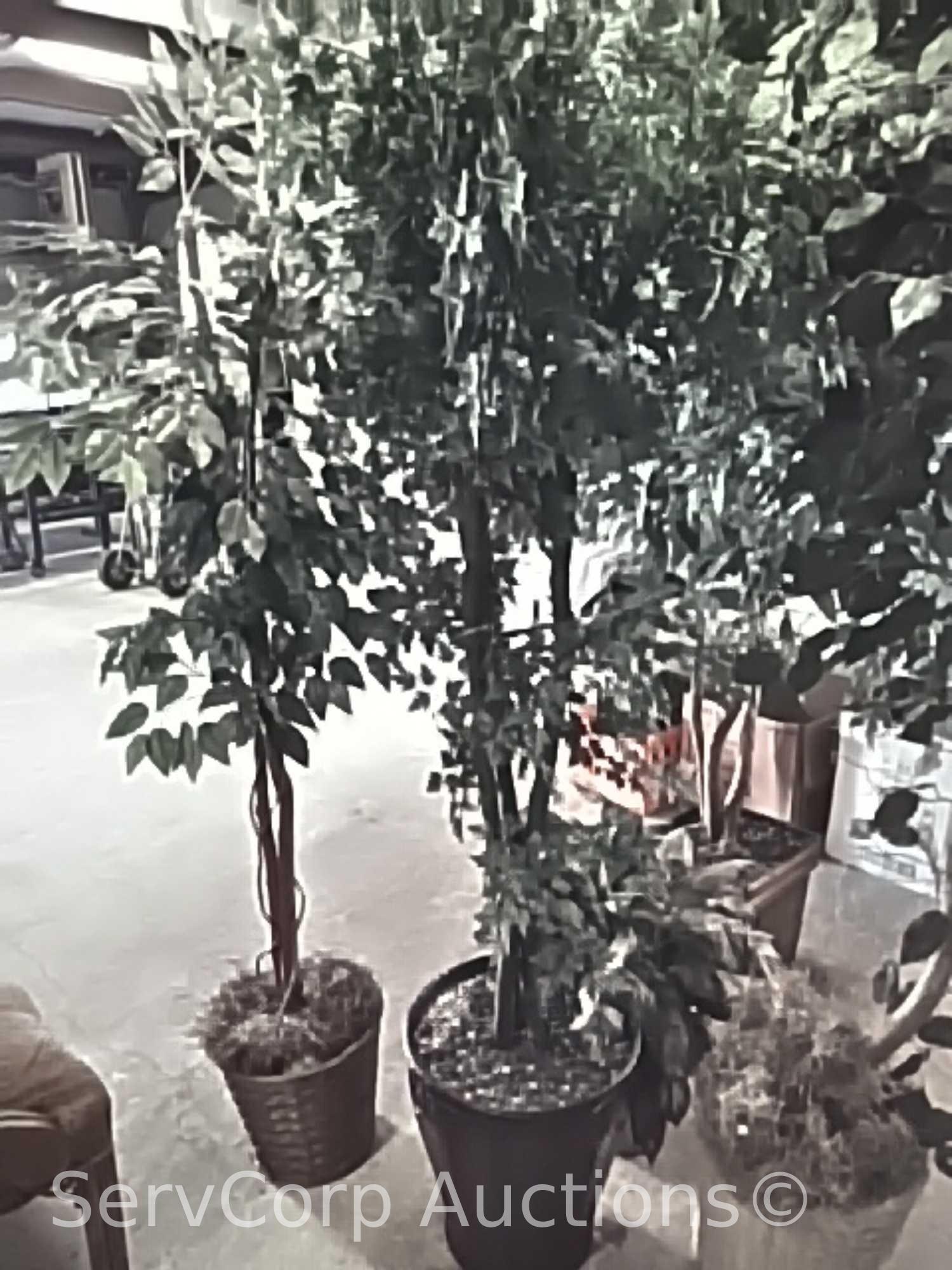 Lot of 4 various artificial trees & 1 artificial plant