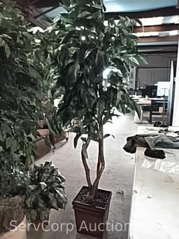 Lot of 4 various artificial trees & 1 artificial plant
