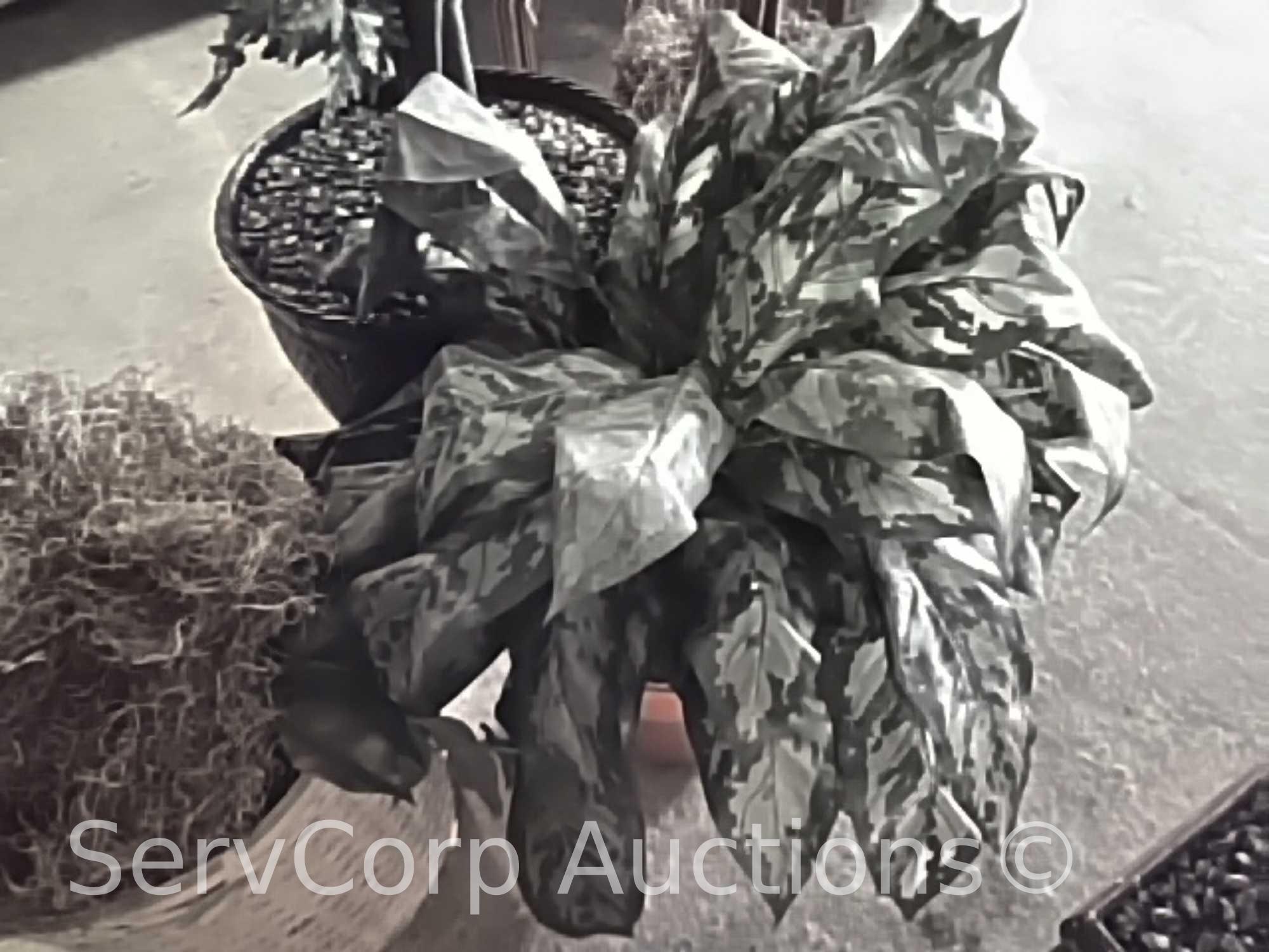 Lot of 4 various artificial trees & 1 artificial plant