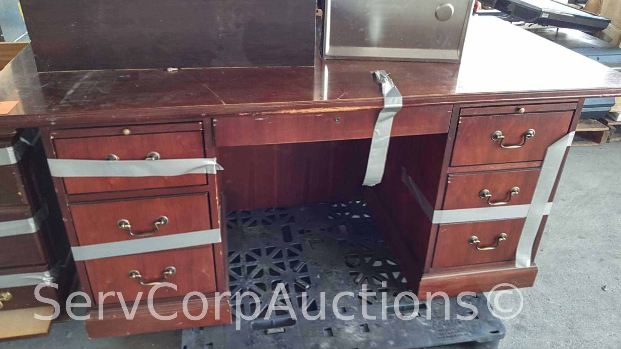 Lot on 2 Pallets: 2 Desks, 2-Drawer Letter File Cabinet, Sunroc Drink Fountain, Crown Vic Vent