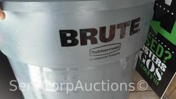 Lot of 1 Brute & 3 Huskee Trash Cans, No Lids