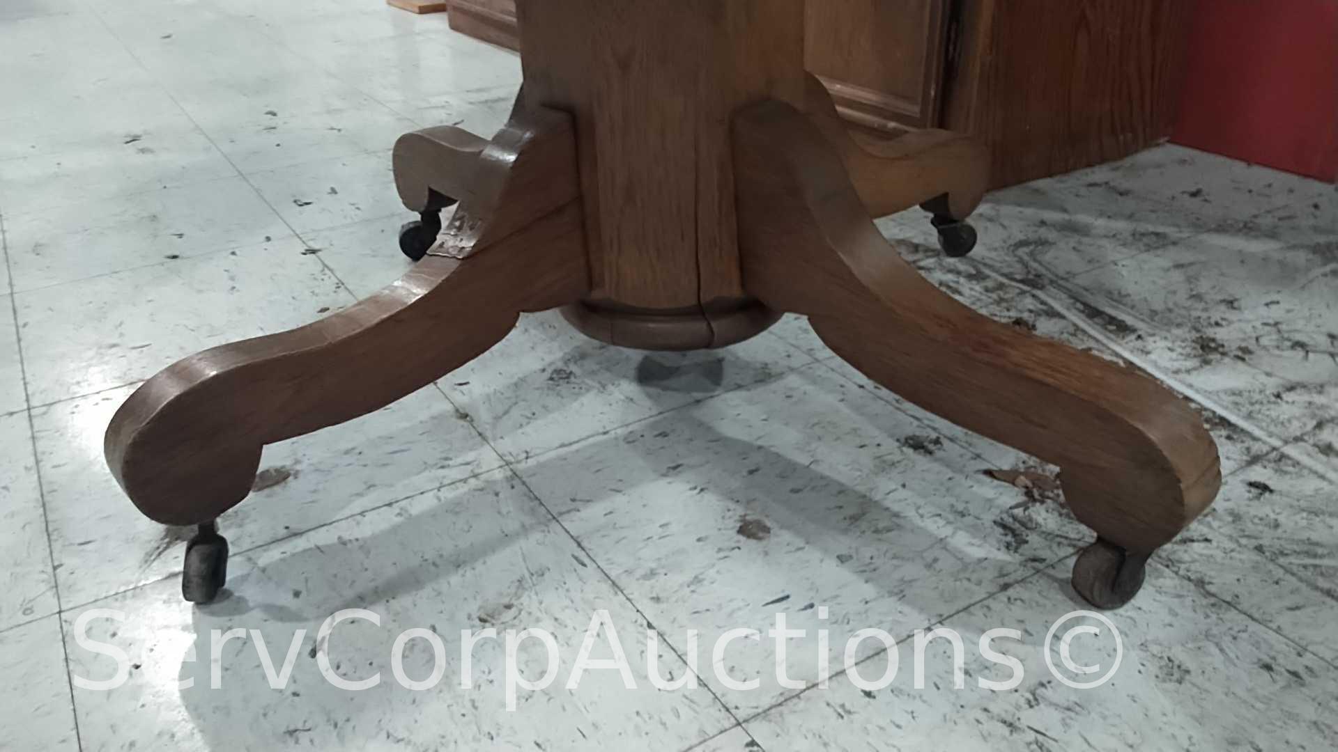 Lot of Glass Display Case, Wood Shelving Unit, Round Table