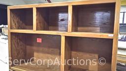 Lot of Glass Display Case, Wood Shelving Unit, Round Table