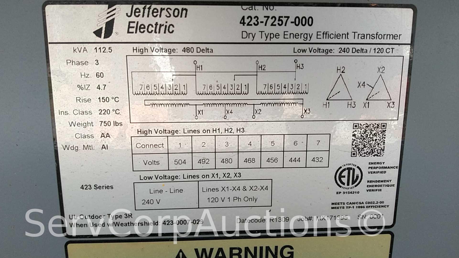 Lot of Dry Type Distribution 3-Phase Type DT-3 Transformer, Jefferson Electric Dry Type 3-Phase