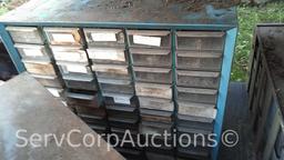 Lot on Shelf of Various Small Nut/Bolt Supply Bins