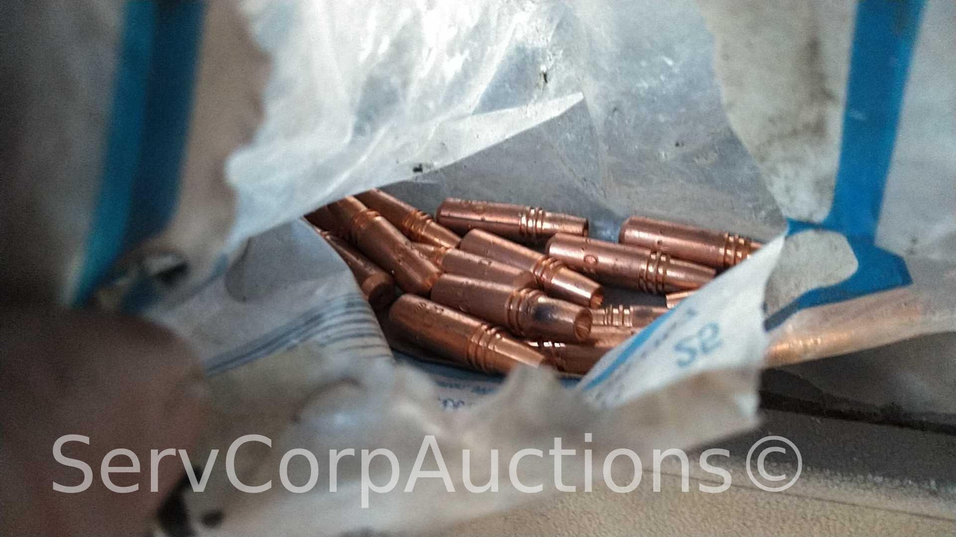 Lot on Shelf of Various Small Nut/Bolt Supply Bins