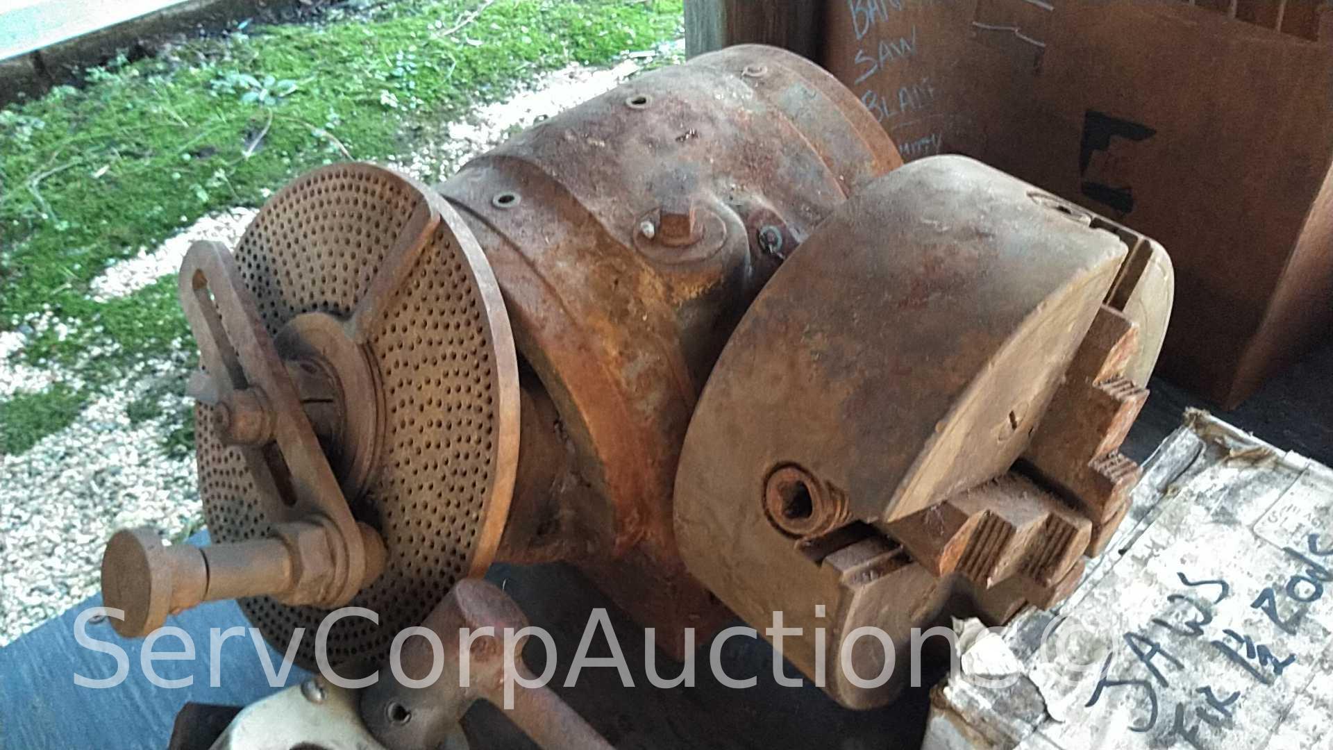 Lot on Shelf and Can with Chain Shackles, I-Beam Trolly, Cable Guides, Wedge Sockets, Chuck Jaws,
