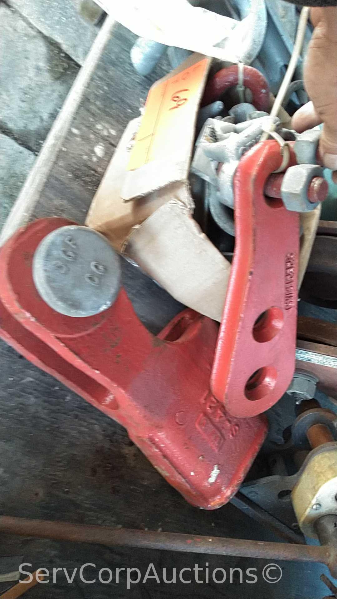 Lot on Shelf and Can with Chain Shackles, I-Beam Trolly, Cable Guides, Wedge Sockets, Chuck Jaws,