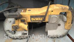 Lot on Shelf of Dewalt Band Saw, Craftsman Circular Saw and Craftsman Chainsaw