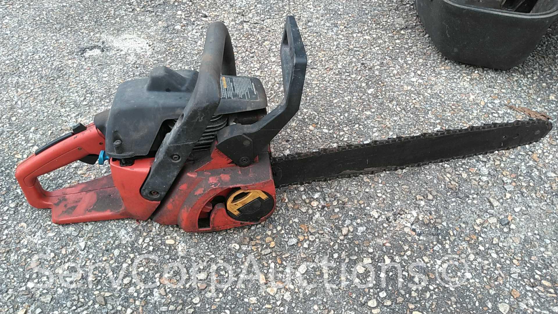 Lot on Shelf of Dewalt Band Saw, Craftsman Circular Saw and Craftsman Chainsaw