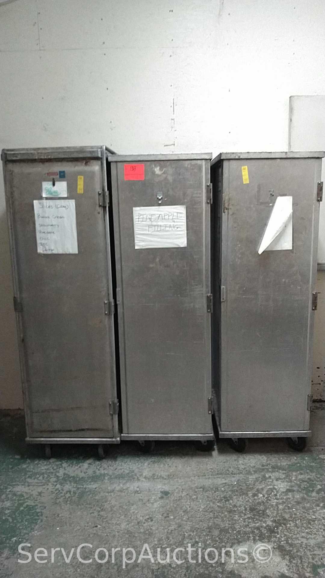 Lot of 3 Various 68" Single Door Enclosed Transport Cabinets