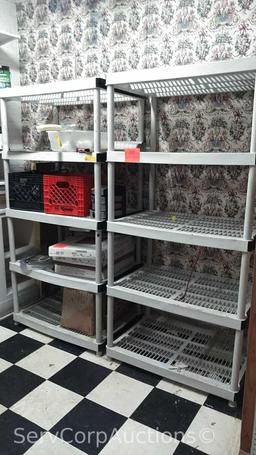 Lot of 2 Plastic Shelving Units, Contents Not Included